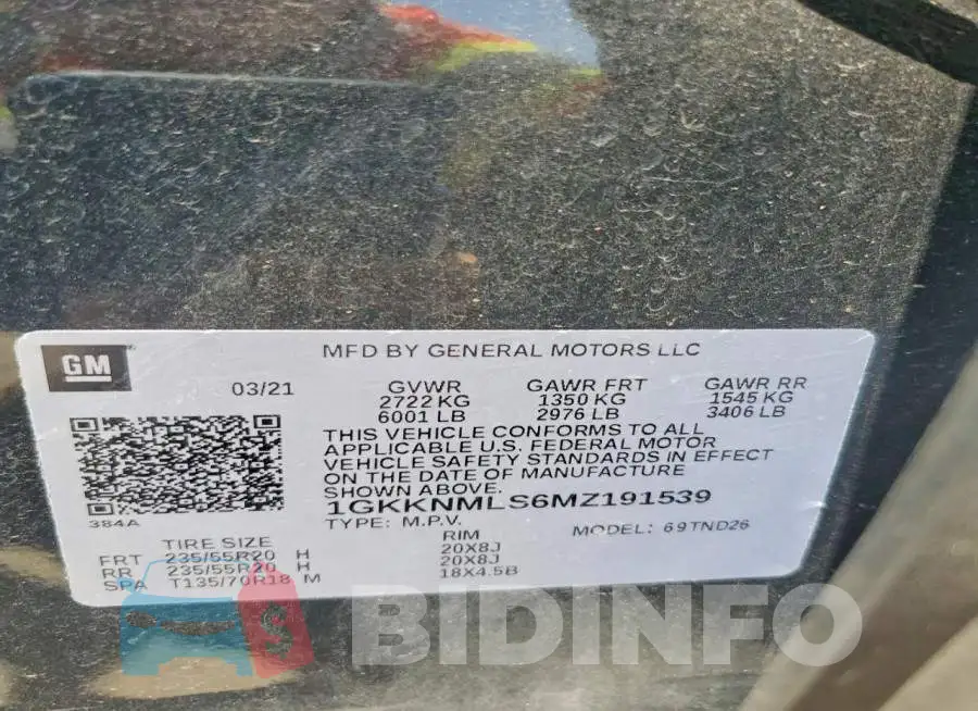 1GKKNMLS6MZ191539 Photo# 13