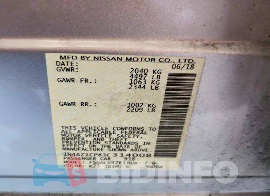 1N4AZ1CP8JC314008 Photo# 12