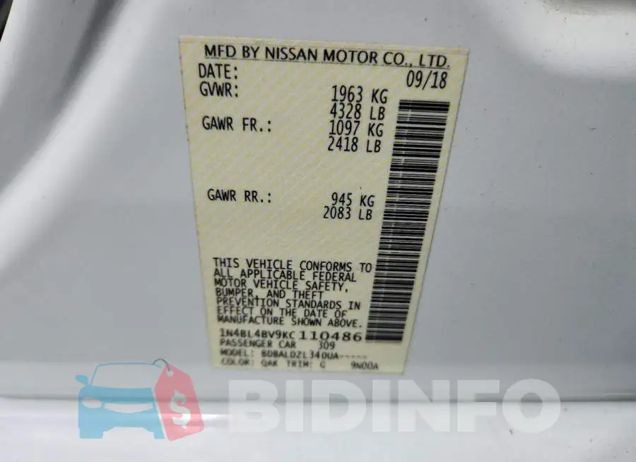 1N4BL4BV9KC110486 Photo# 13