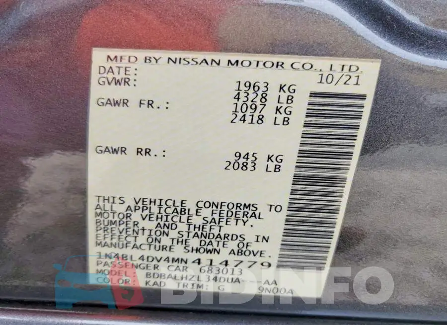 1N4BL4DV4MN414779 Photo# 12