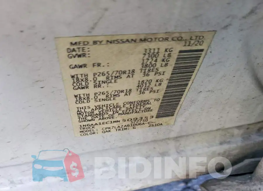 1N6AA1EC1MN509353 Photo# 12