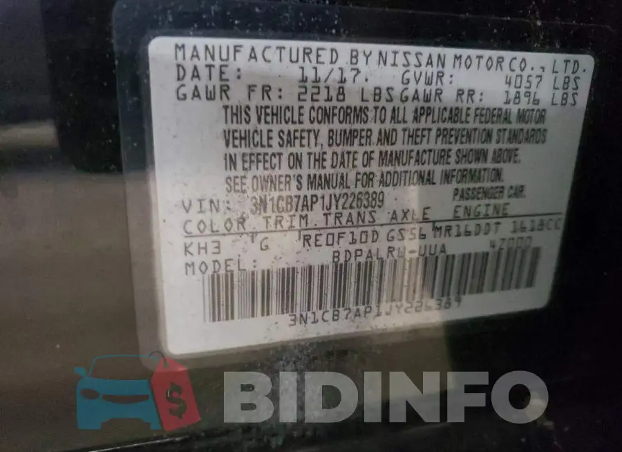 3N1CB7AP1JY226389 Photo# 12