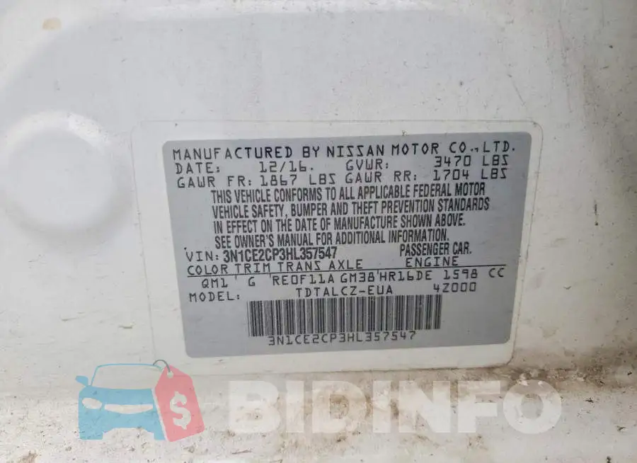 3N1CE2CP3HL357547 Photo# 13