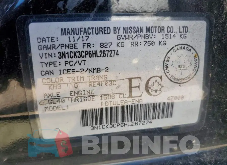 3N1CK3CP6HL267274 Photo# 12