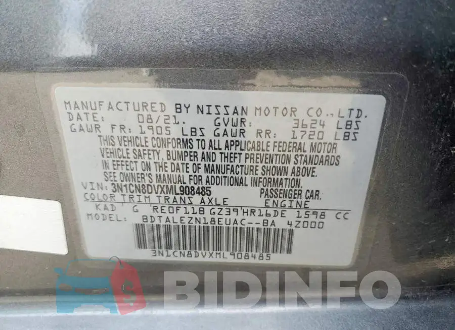 3N1CN8DVXML908485 Photo# 12
