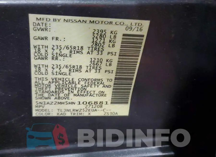 5N1AZ2MH5HN106881 Photo# 13