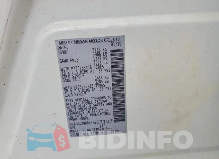 5N1DR2MN8KC607107 Photo# 13