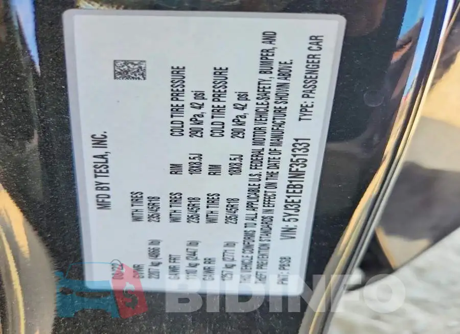 5YJ3E1EB1NF351331 Photo# 12