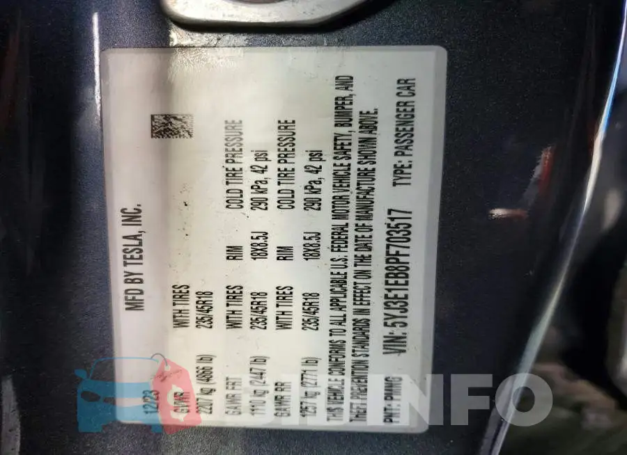 5YJ3E1EB8PF703517 Photo# 13