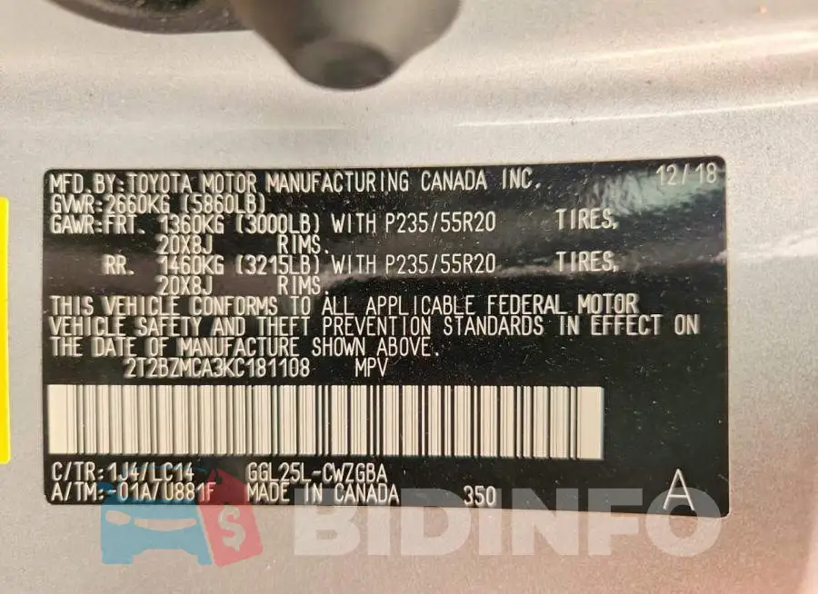2T2BZMCA3KC181108 Photo# 13