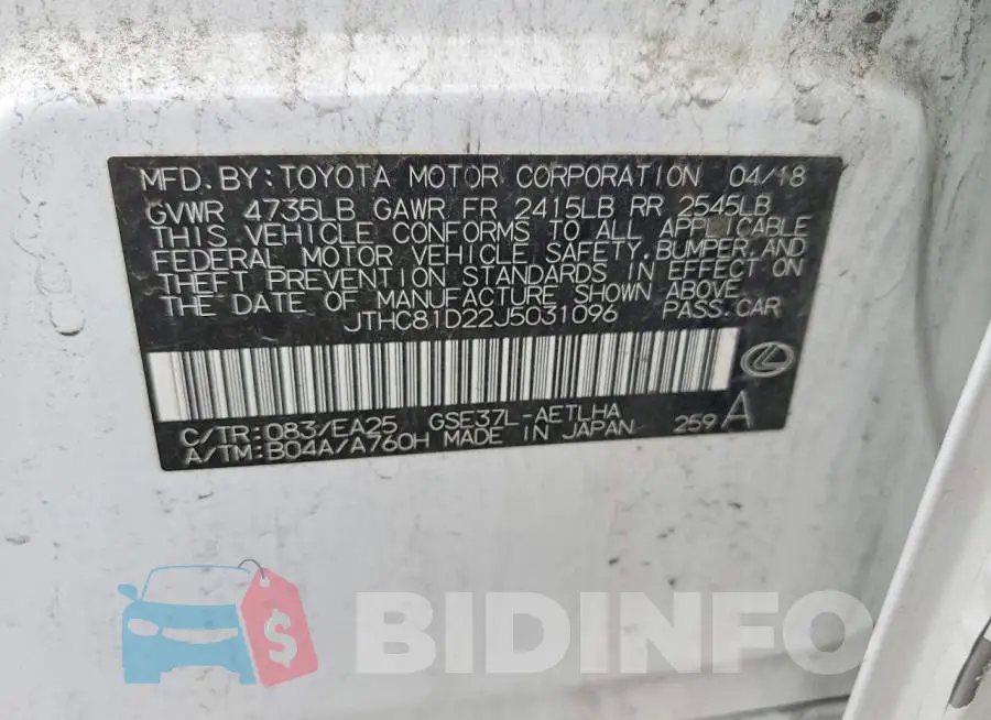 JTHC81D22J5031096 Photo# 12