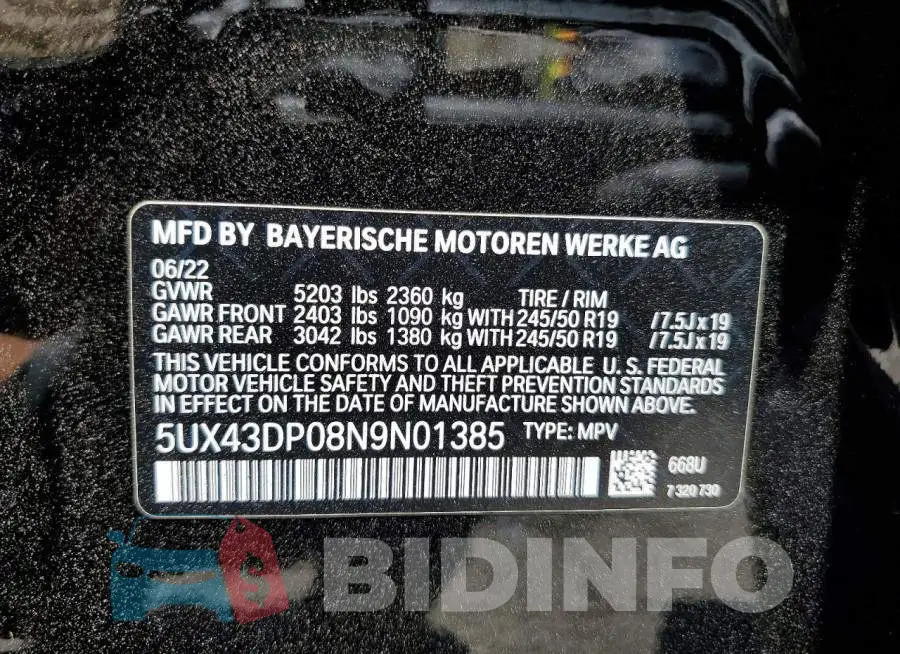 5UX43DP08N9N01385 Photo# 14