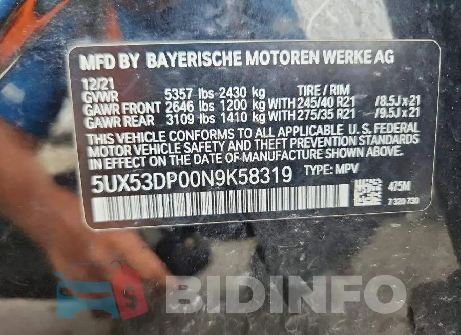 5UX53DP00N9K58319 Photo# 12