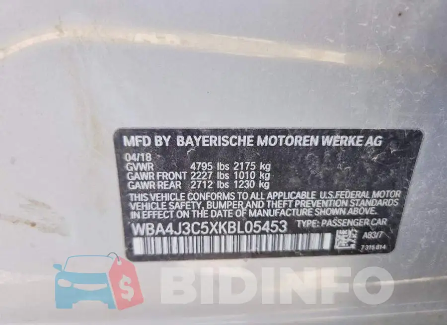 WBA4J3C5XKBL05453 Photo# 12