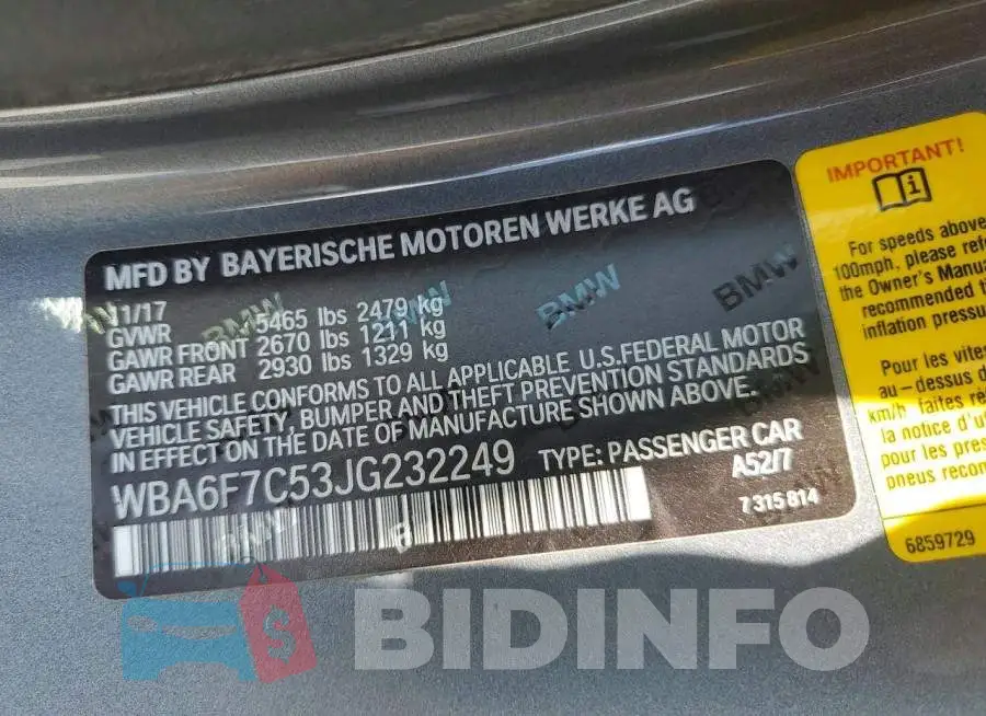 WBA6F7C53JG232249 Photo# 12