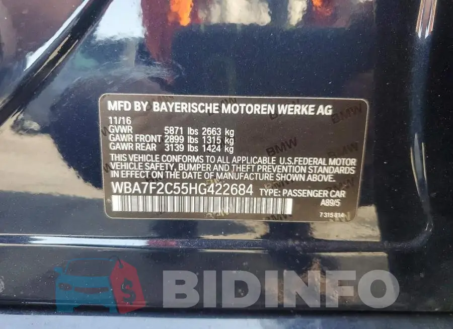 WBA7F2C55HG422684 Photo# 12