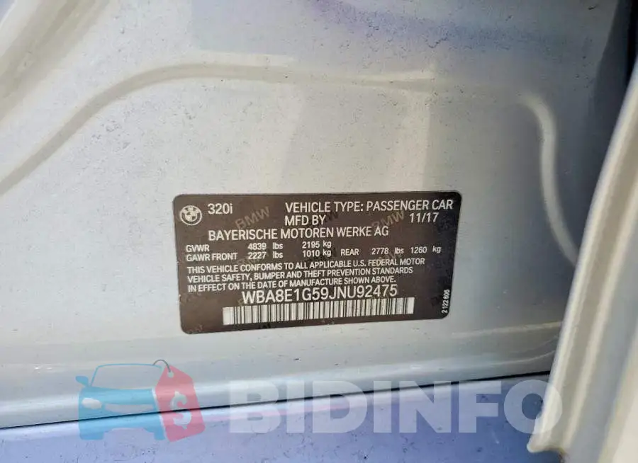 WBA8E1G59JNU92475 Photo# 12