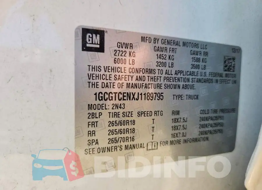 1GCGTCENXJ1189795 Photo# 12