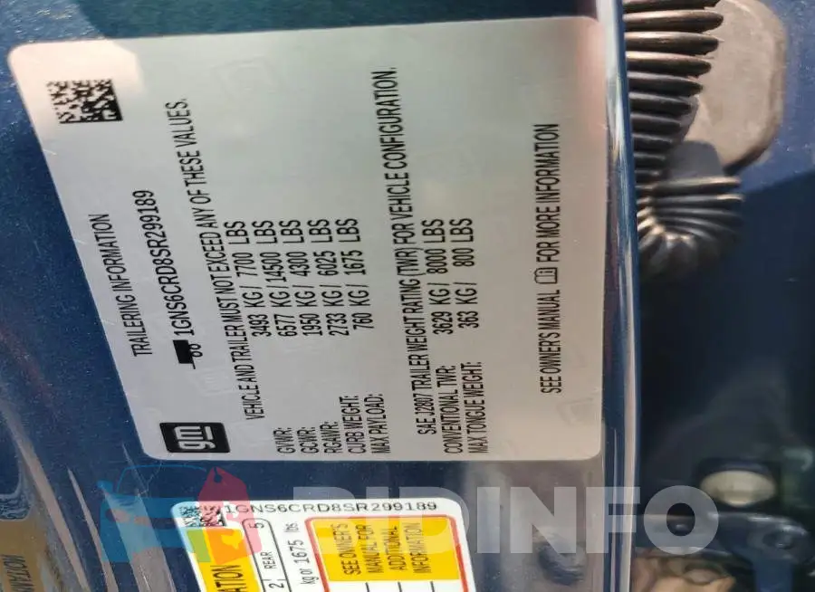 1GNS6CRD8SR299189 Photo# 13