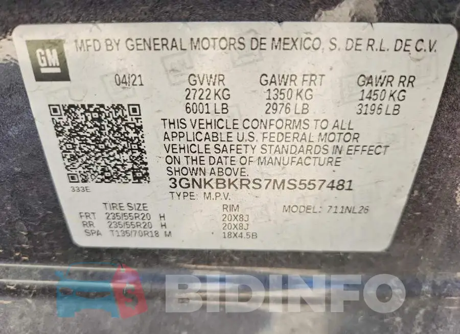 3GNKBKRS7MS557481 Photo# 13