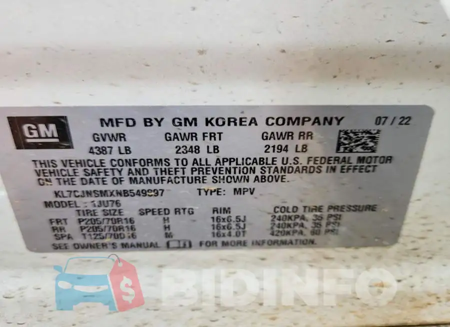 KL7CJNSMXNB549897 Photo# 12