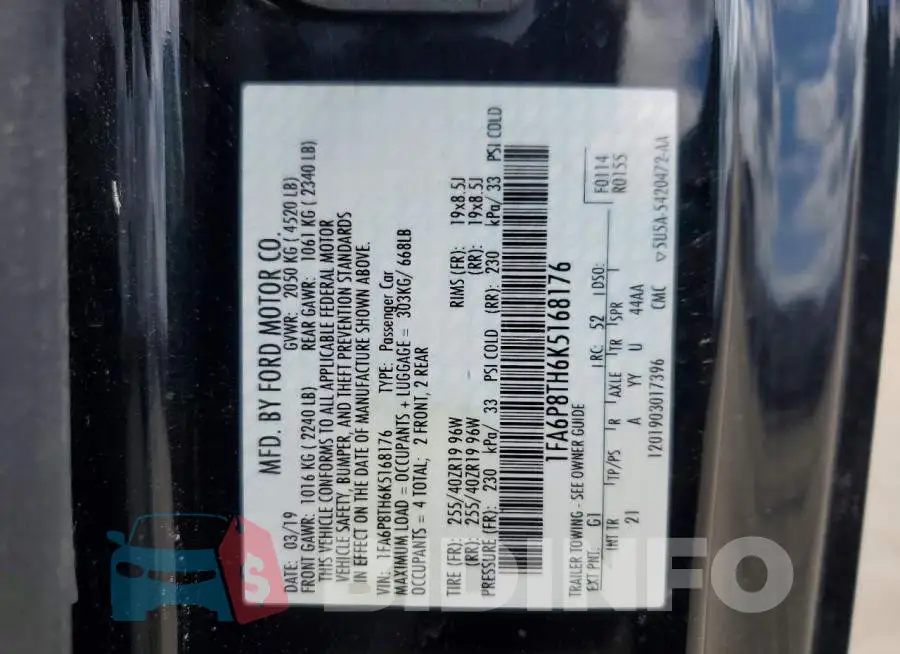 1FA6P8TH6K5168176 Photo# 12