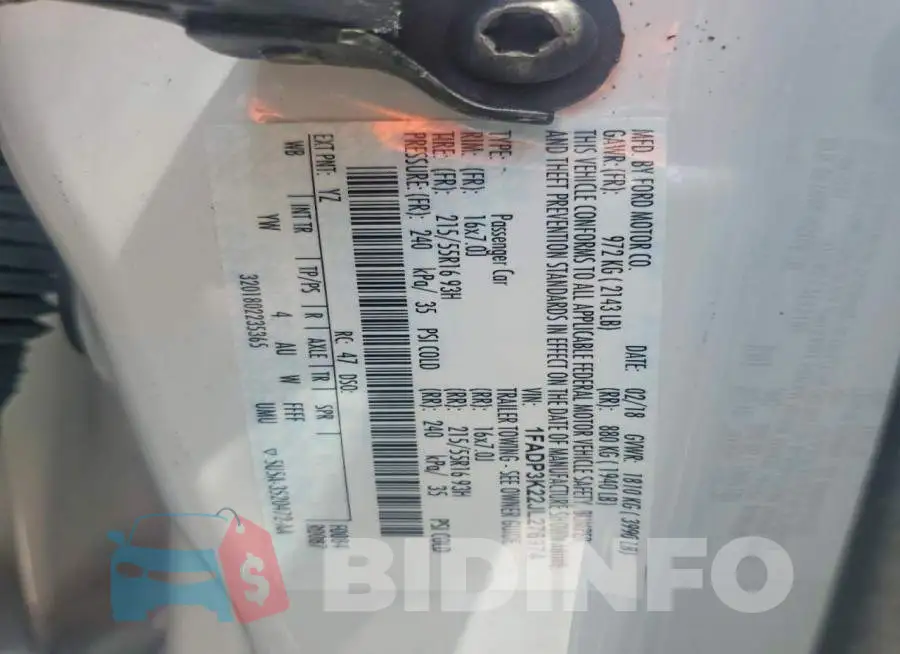 1FADP3K22JL276974 Photo# 12