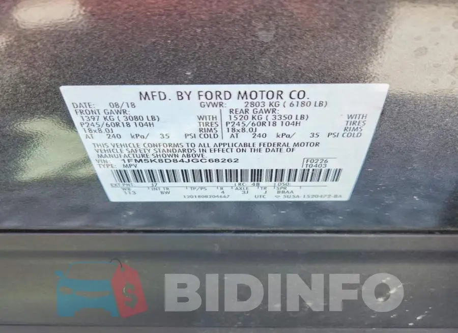 1FM5K8D84JGC68262 Photo# 14
