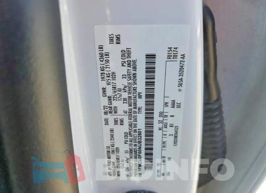 1FMCU0F60NUB32801 Photo# 12