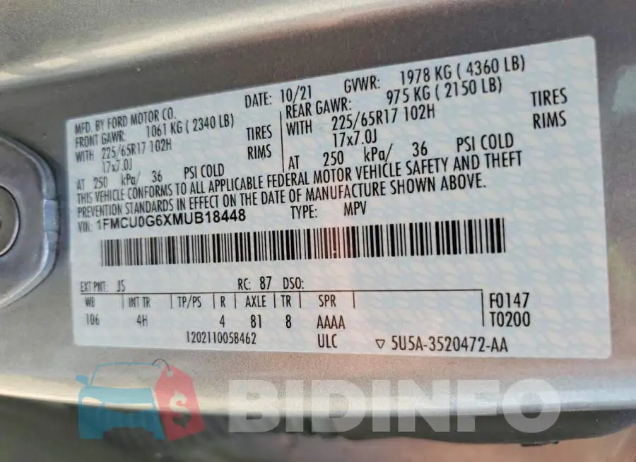 1FMCU0G6XMUB18448 Photo# 13