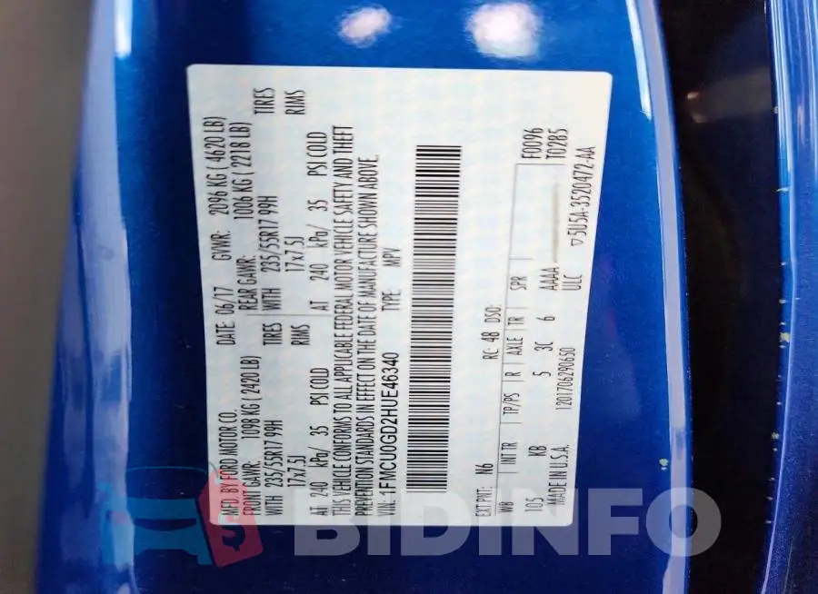 1FMCU0GD2HUE46340 Photo# 13