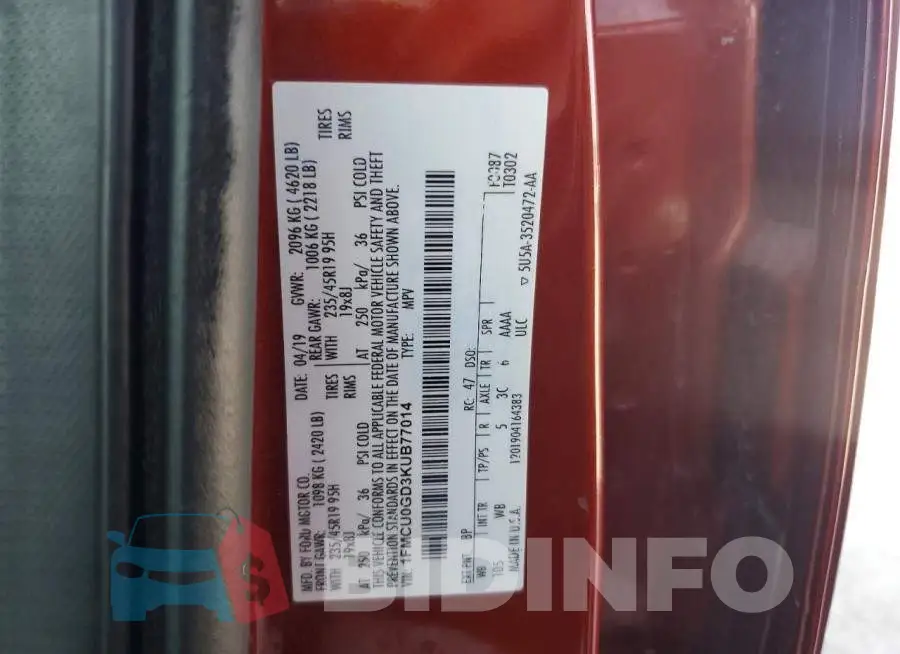 1FMCU0GD3KUB77014 Photo# 13
