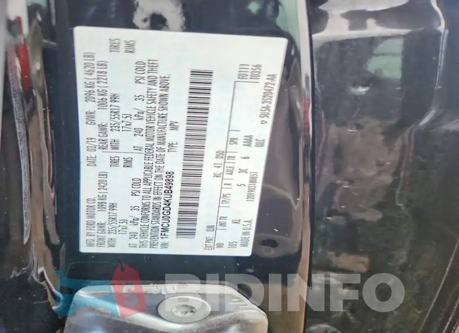 1FMCU0GD4KUB49898 Photo# 12