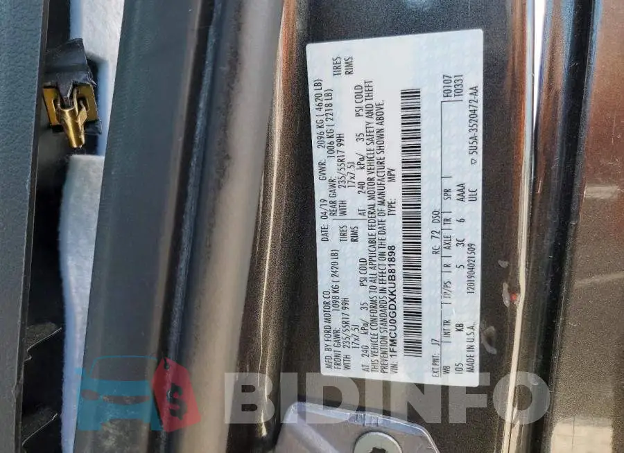 1FMCU0GDXKUB81898 Photo# 14