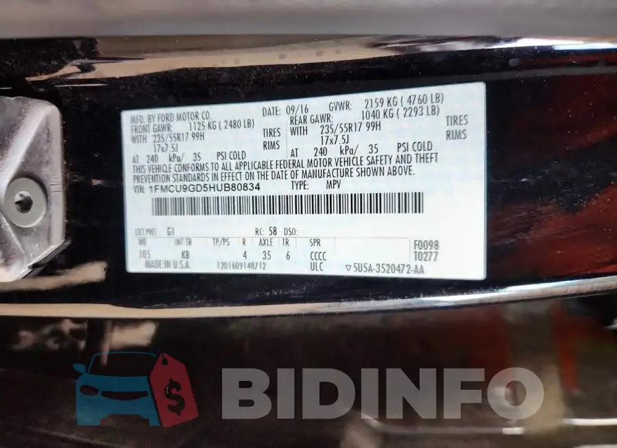 1FMCU9GD5HUB80834 Photo# 13
