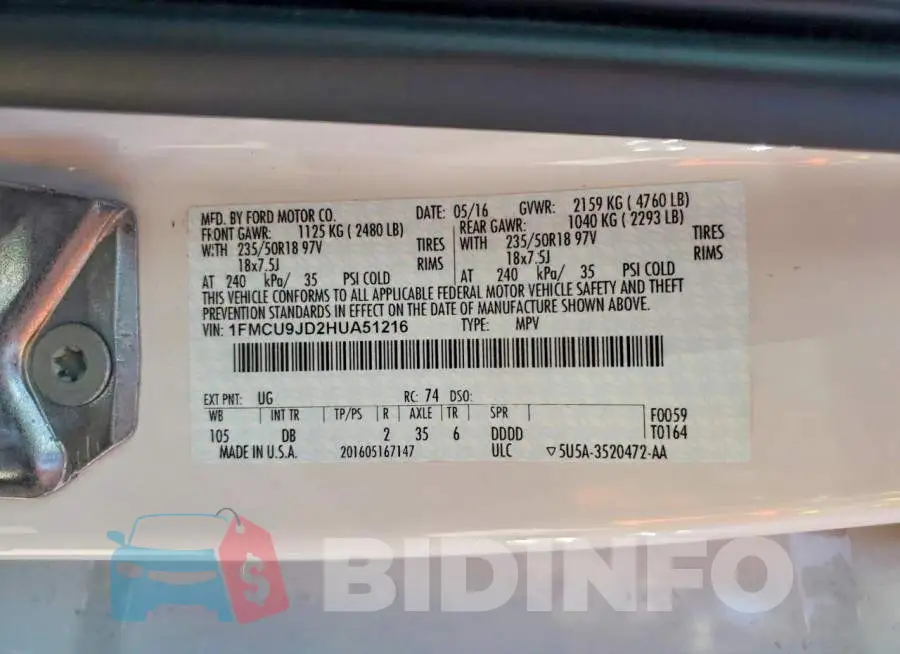 1FMCU9JD2HUA51216 Photo# 13