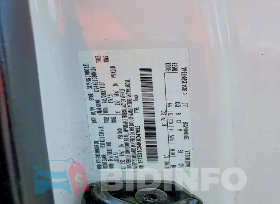 1FTEX1C54KKD47692 Photo# 13