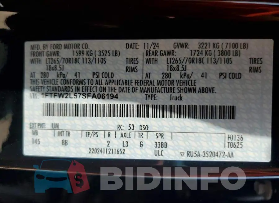 1FTFW2L57SFA06194 Photo# 13
