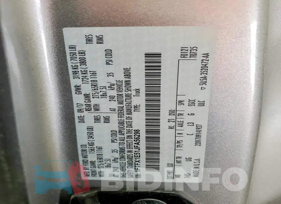 1FTFX1E51JFA56298 Photo# 13