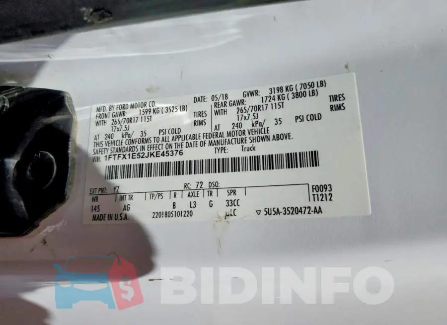 1FTFX1E52JKE45376 Photo# 12