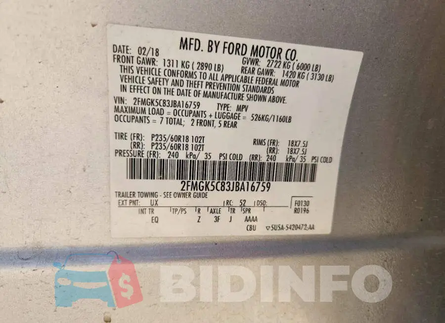 2FMGK5C83JBA16759 Photo# 13