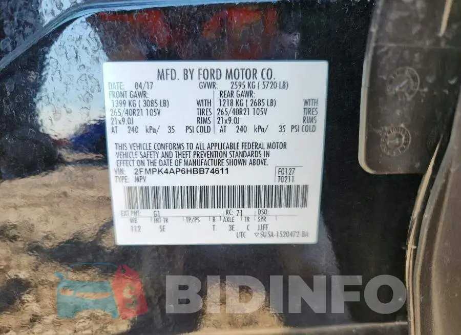 2FMPK4AP6HBB74611 Photo# 12