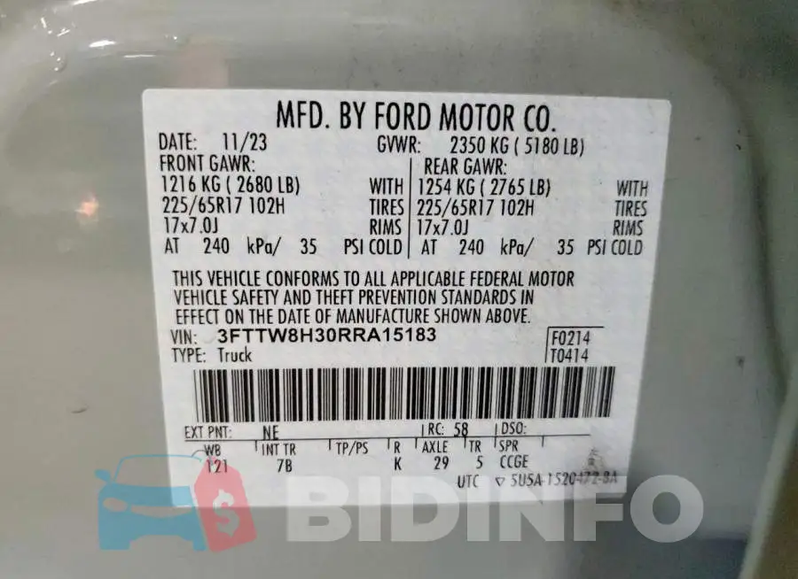 3FTTW8H30RRA15183 Photo# 13
