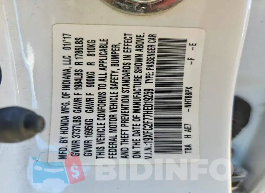 19XFC2F77HE019259 Photo# 12
