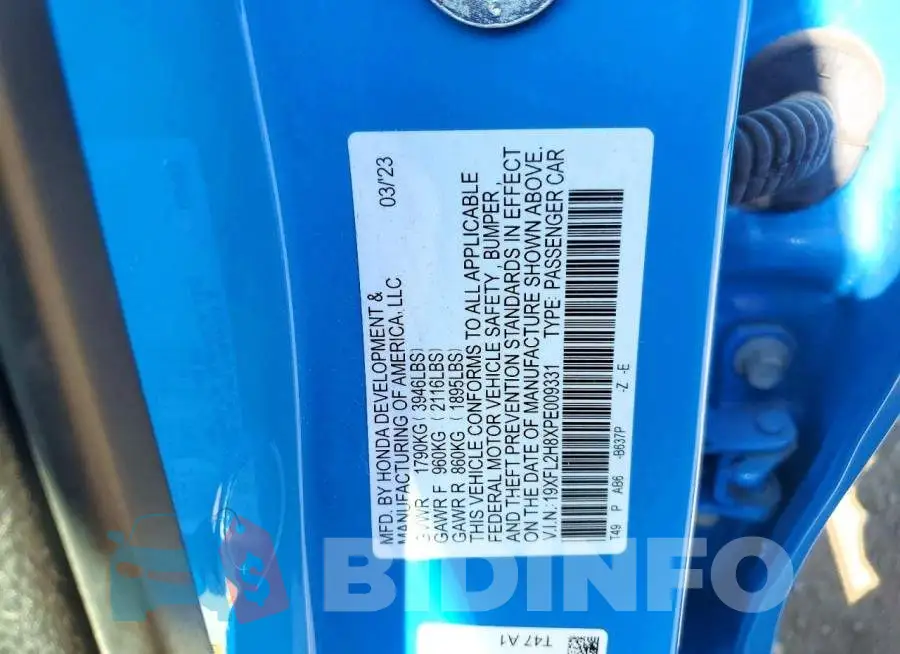 19XFL2H8XPE009331 Photo# 12