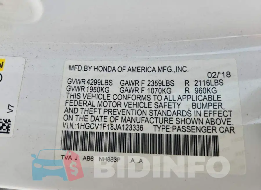 1HGCV1F18JA123336 Photo# 12