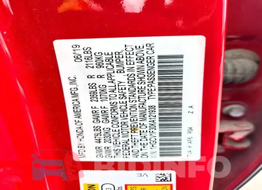1HGCV1F30KA121938 Photo# 12
