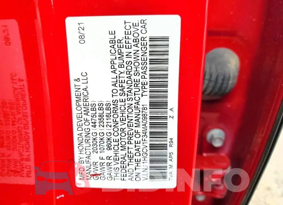 1HGCV1F34MA098781 Photo# 12