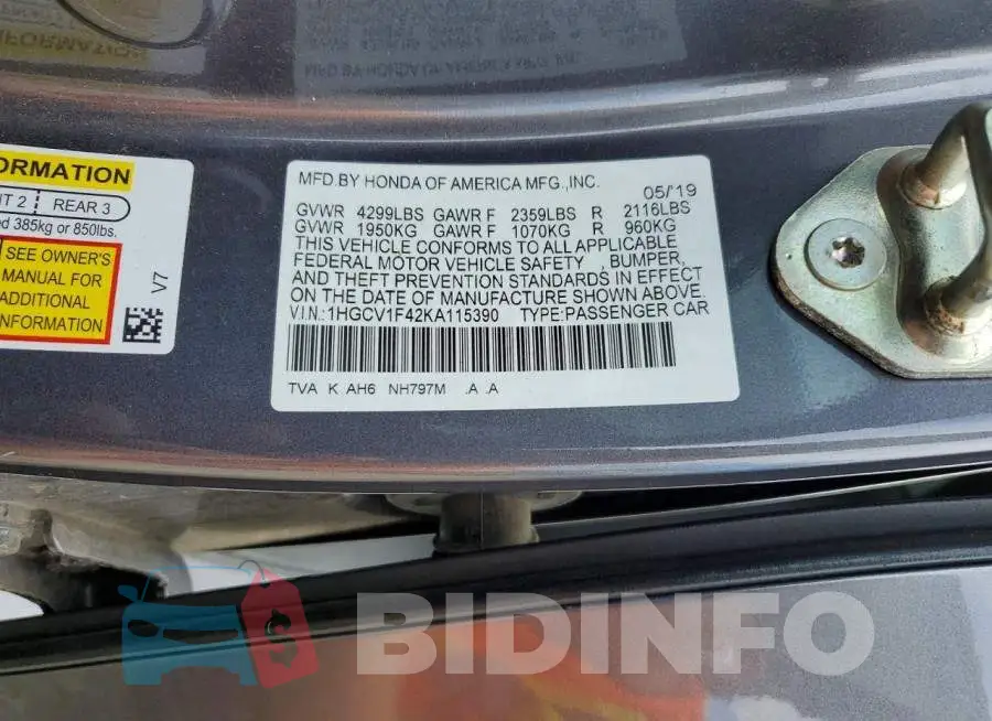 1HGCV1F42KA115390 Photo# 12