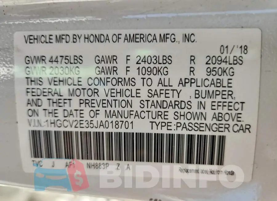 1HGCV2E35JA018701 Photo# 12